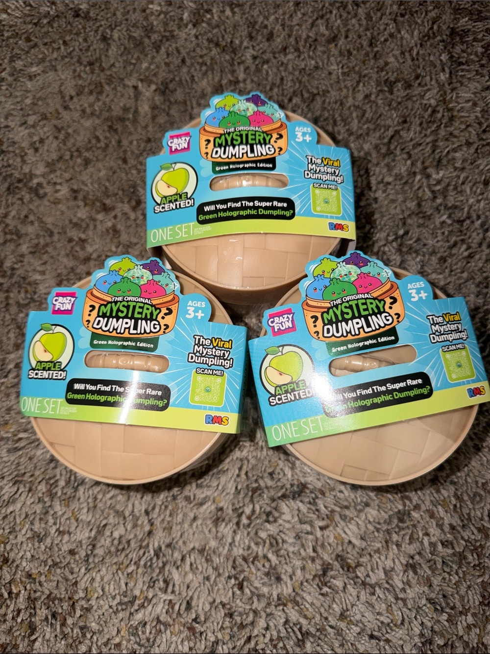Crazy Fun RMS Mystery Dumpling Apple Scented- Green Holographic Edition-Lot of 3